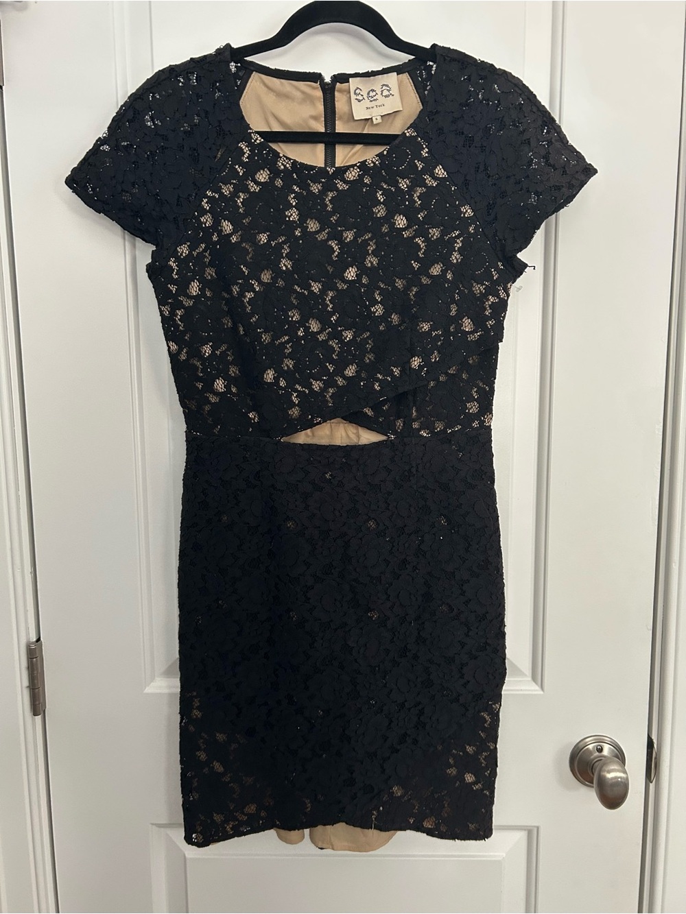 Sea New York Lace Cut Out Lace Black Nude Sheath Dress